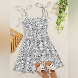 SHEIN Knot Strap Shirred Back Dalmatian Print Slip Dress Size XS
